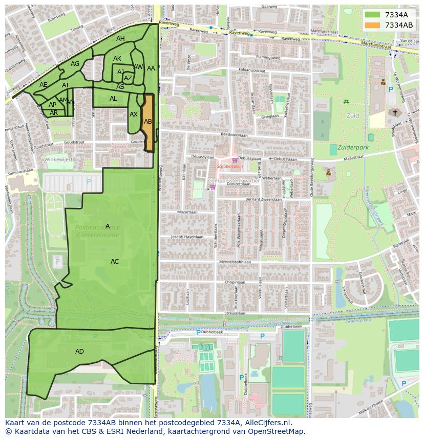 Afbeelding van het postcodegebied 7334 AB op de kaart.