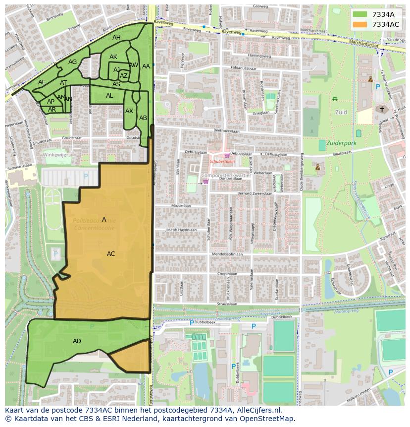 Afbeelding van het postcodegebied 7334 AC op de kaart.