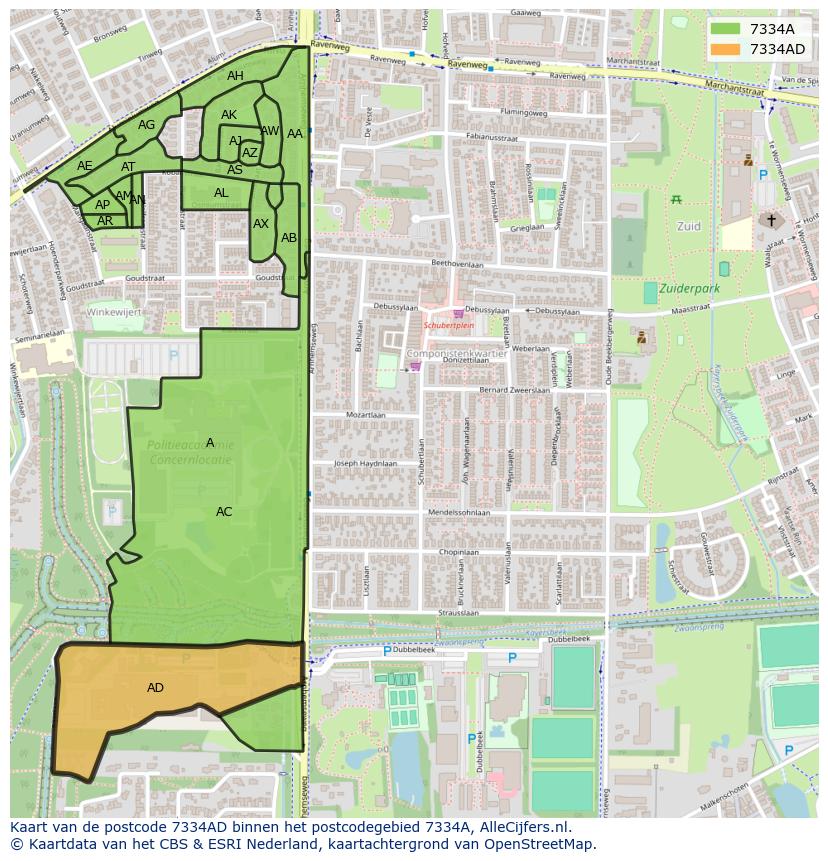 Afbeelding van het postcodegebied 7334 AD op de kaart.