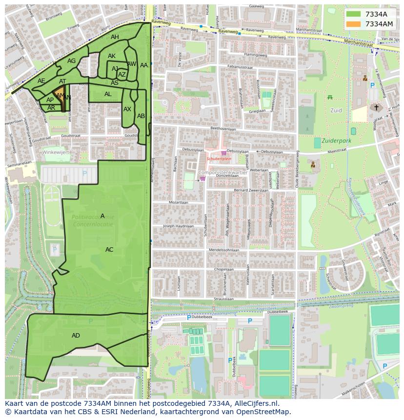 Afbeelding van het postcodegebied 7334 AM op de kaart.