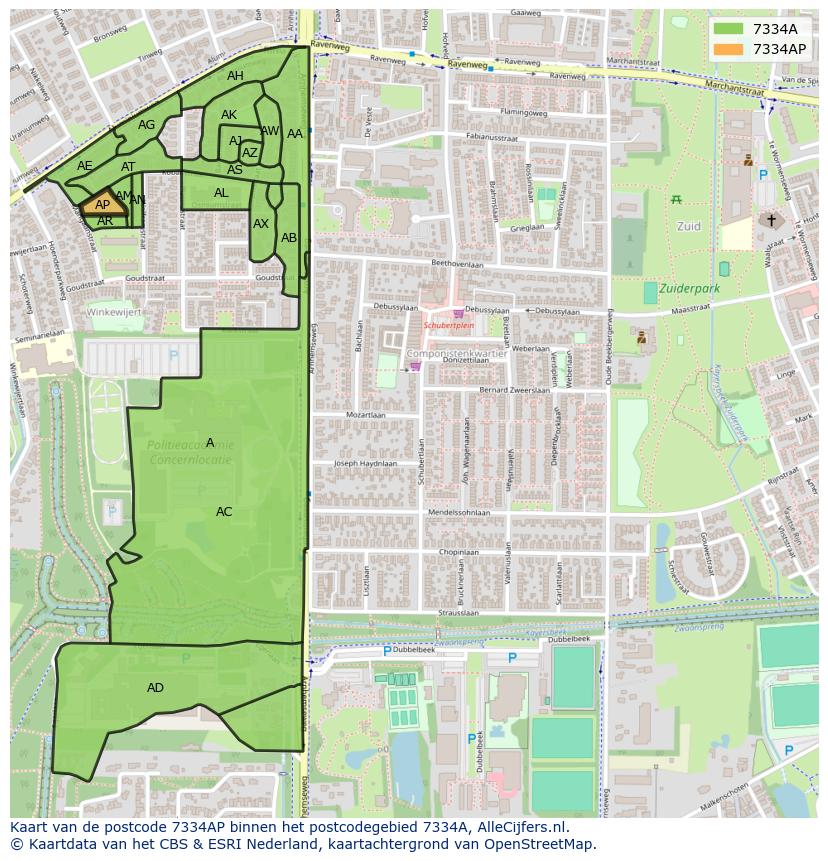 Afbeelding van het postcodegebied 7334 AP op de kaart.
