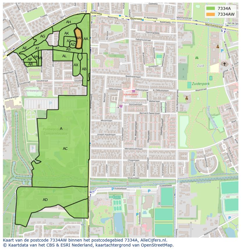 Afbeelding van het postcodegebied 7334 AW op de kaart.