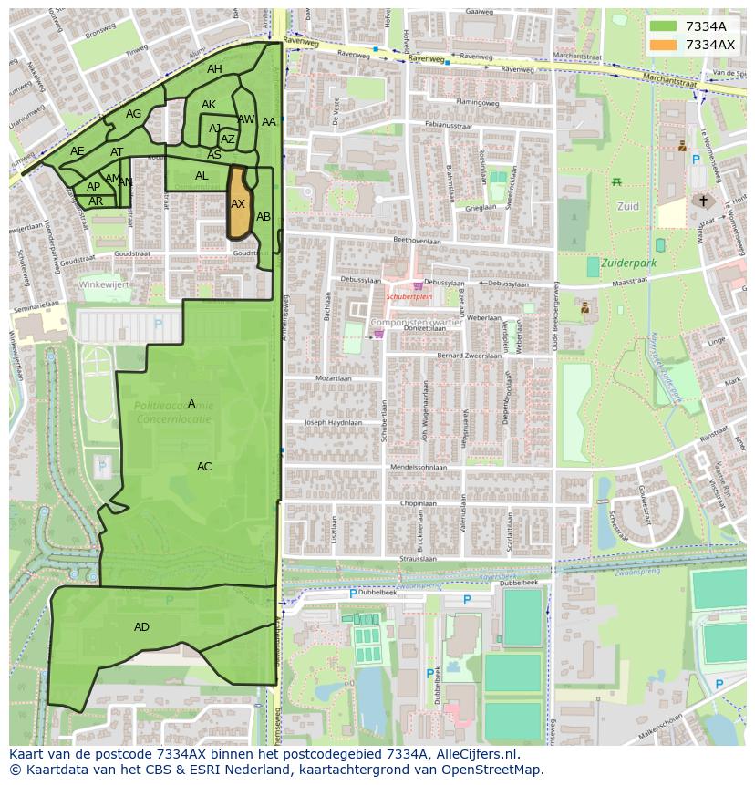 Afbeelding van het postcodegebied 7334 AX op de kaart.