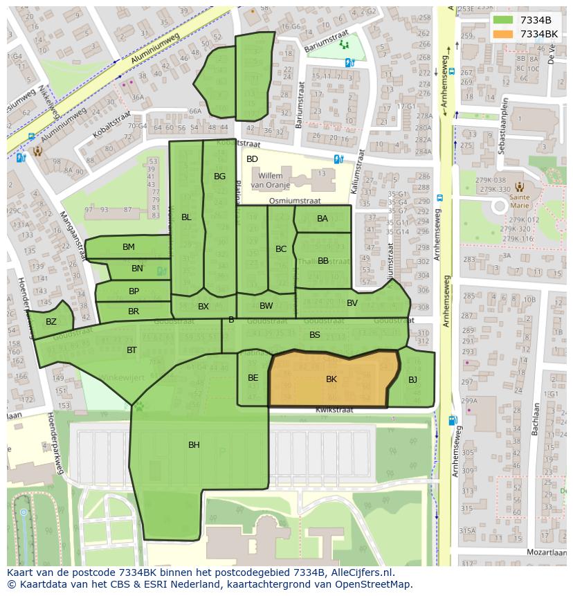 Afbeelding van het postcodegebied 7334 BK op de kaart.