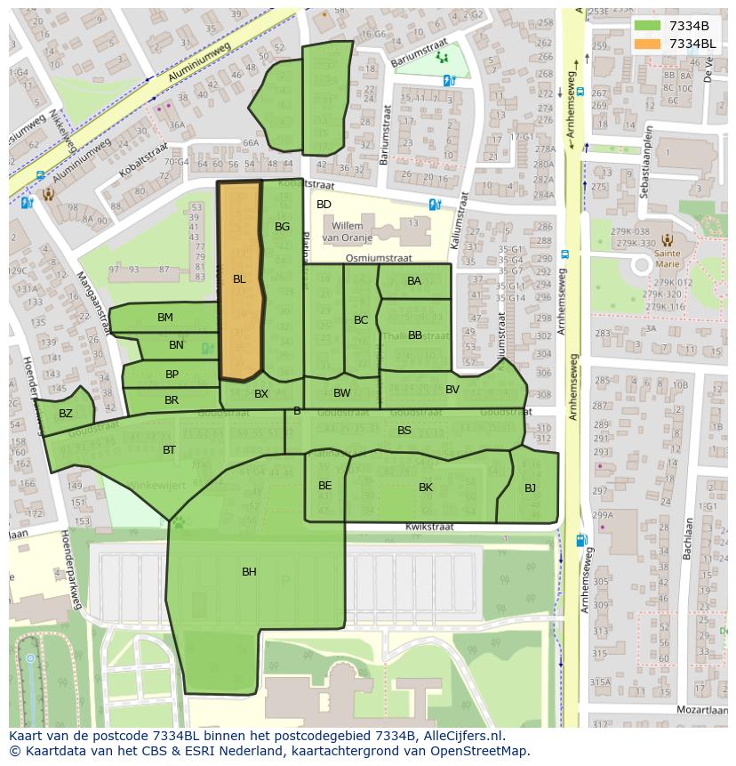 Afbeelding van het postcodegebied 7334 BL op de kaart.