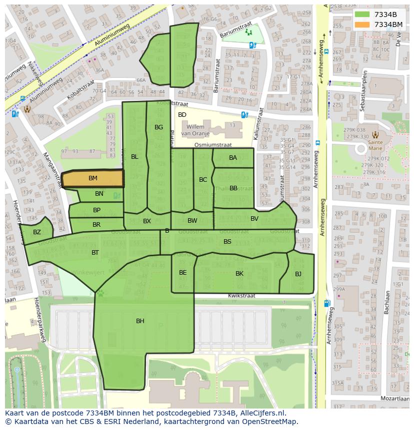 Afbeelding van het postcodegebied 7334 BM op de kaart.