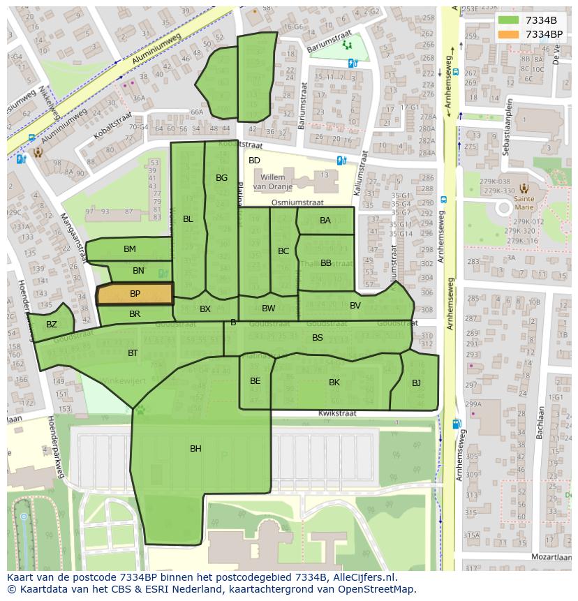 Afbeelding van het postcodegebied 7334 BP op de kaart.