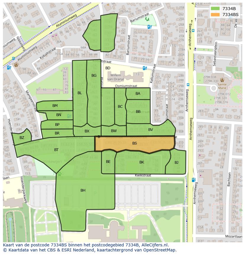Afbeelding van het postcodegebied 7334 BS op de kaart.