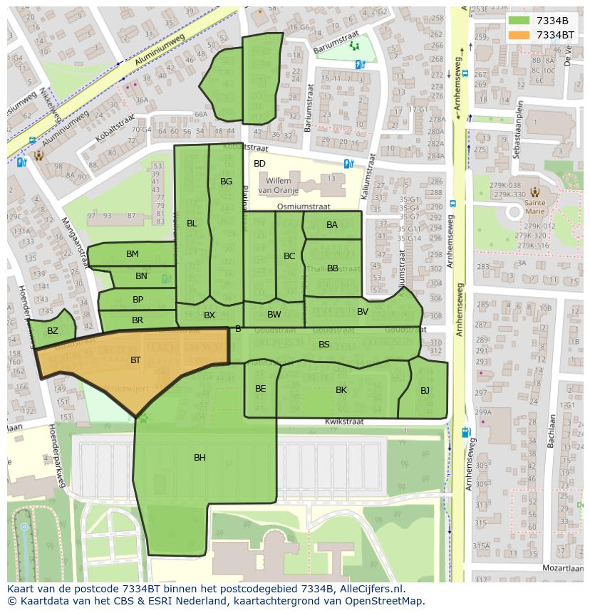 Afbeelding van het postcodegebied 7334 BT op de kaart.