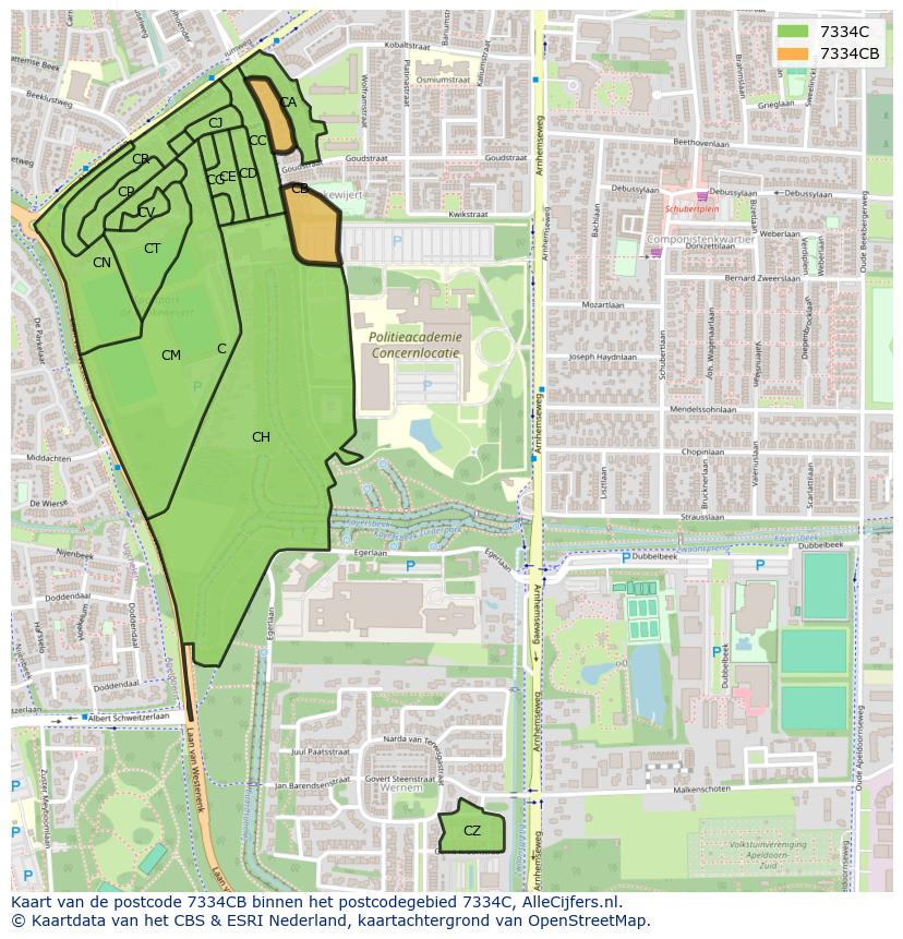 Afbeelding van het postcodegebied 7334 CB op de kaart.