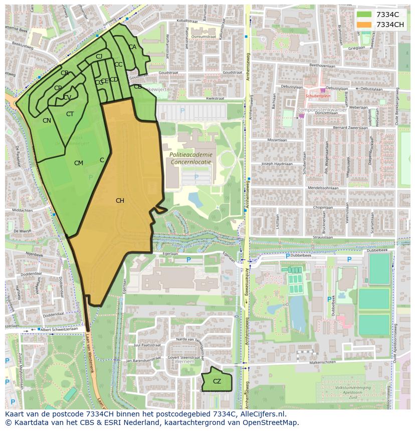 Afbeelding van het postcodegebied 7334 CH op de kaart.