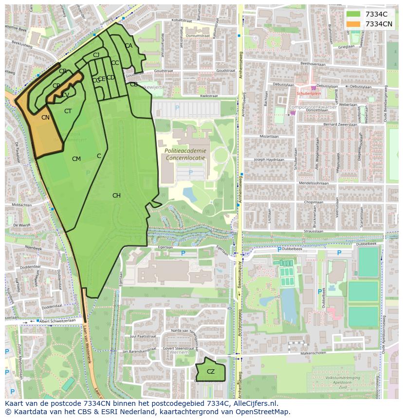 Afbeelding van het postcodegebied 7334 CN op de kaart.