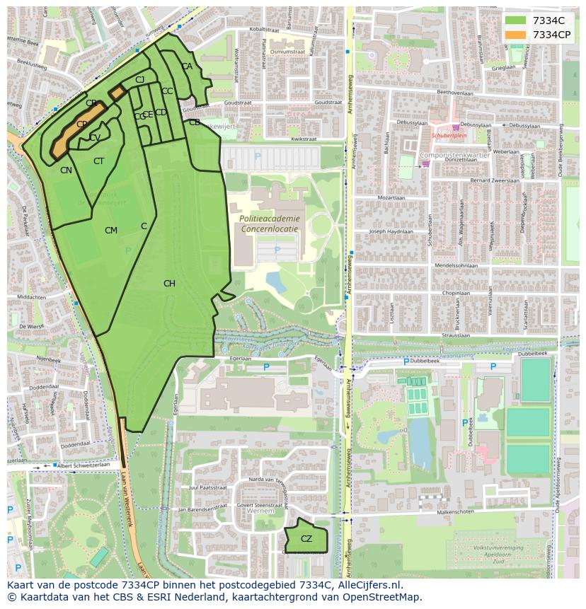 Afbeelding van het postcodegebied 7334 CP op de kaart.