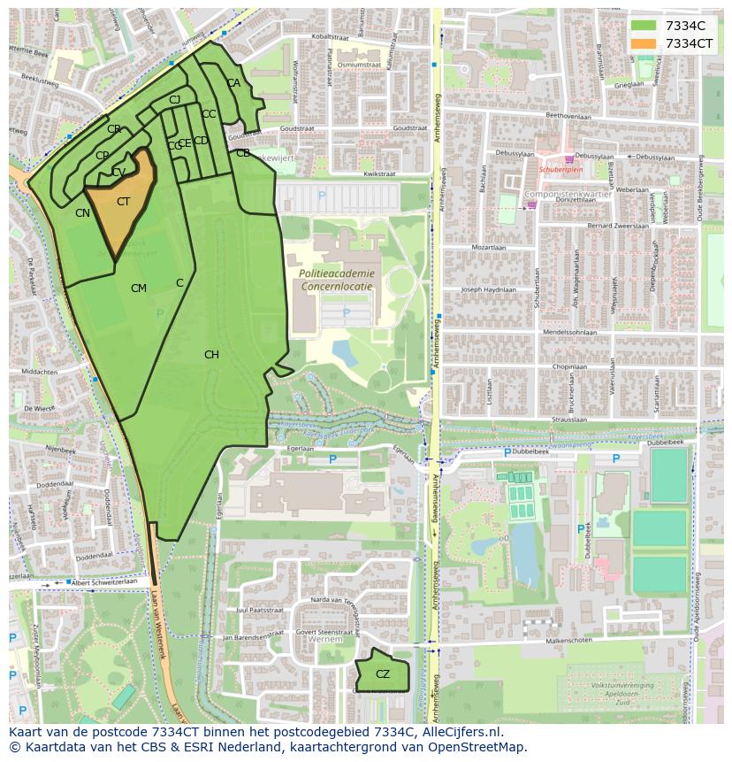 Afbeelding van het postcodegebied 7334 CT op de kaart.