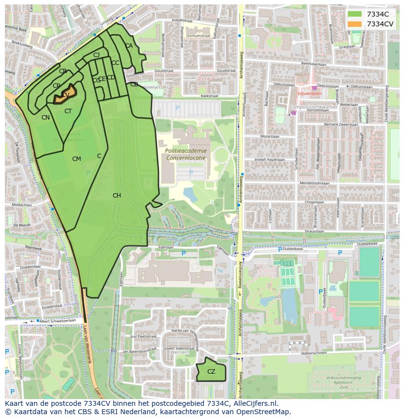 Afbeelding van het postcodegebied 7334 CV op de kaart.