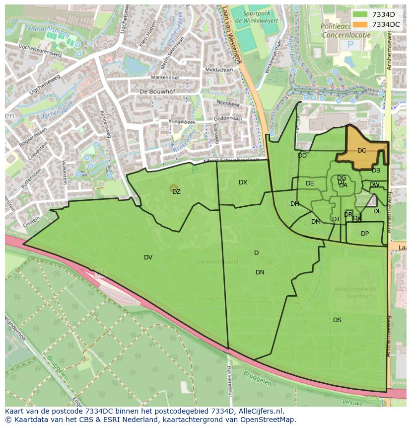 Afbeelding van het postcodegebied 7334 DC op de kaart.