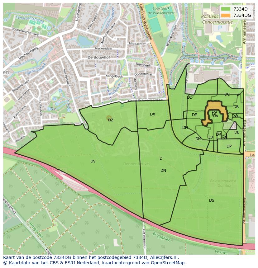 Afbeelding van het postcodegebied 7334 DG op de kaart.