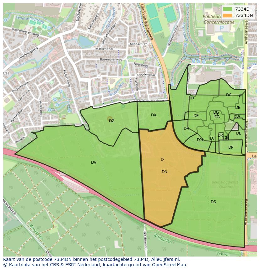 Afbeelding van het postcodegebied 7334 DN op de kaart.