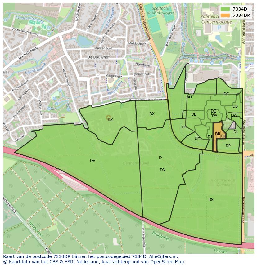 Afbeelding van het postcodegebied 7334 DR op de kaart.
