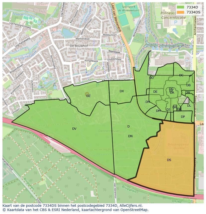 Afbeelding van het postcodegebied 7334 DS op de kaart.