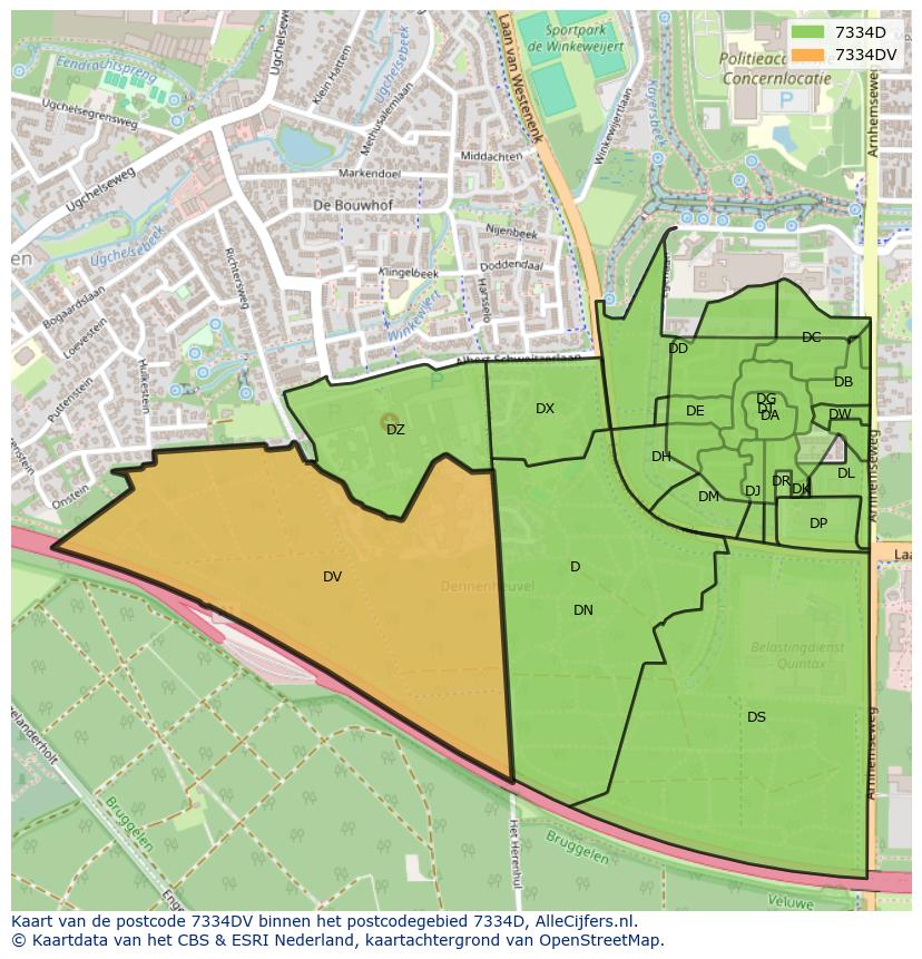 Afbeelding van het postcodegebied 7334 DV op de kaart.
