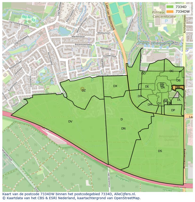 Afbeelding van het postcodegebied 7334 DW op de kaart.