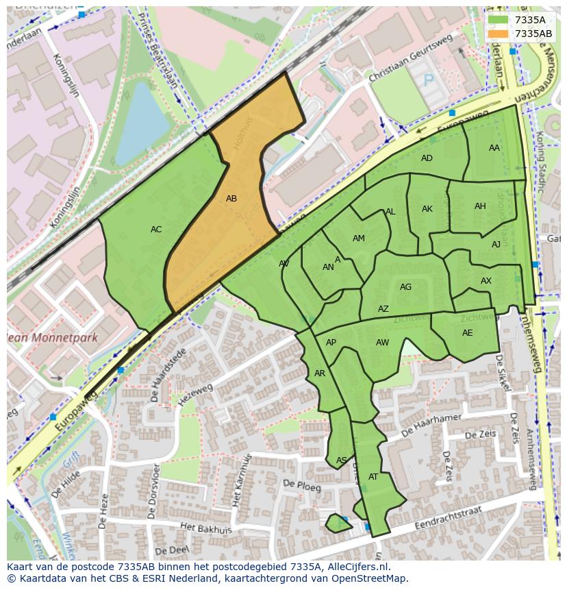Afbeelding van het postcodegebied 7335 AB op de kaart.