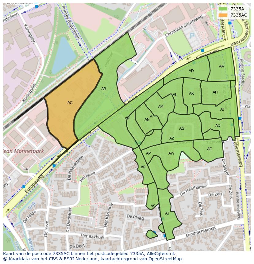 Afbeelding van het postcodegebied 7335 AC op de kaart.