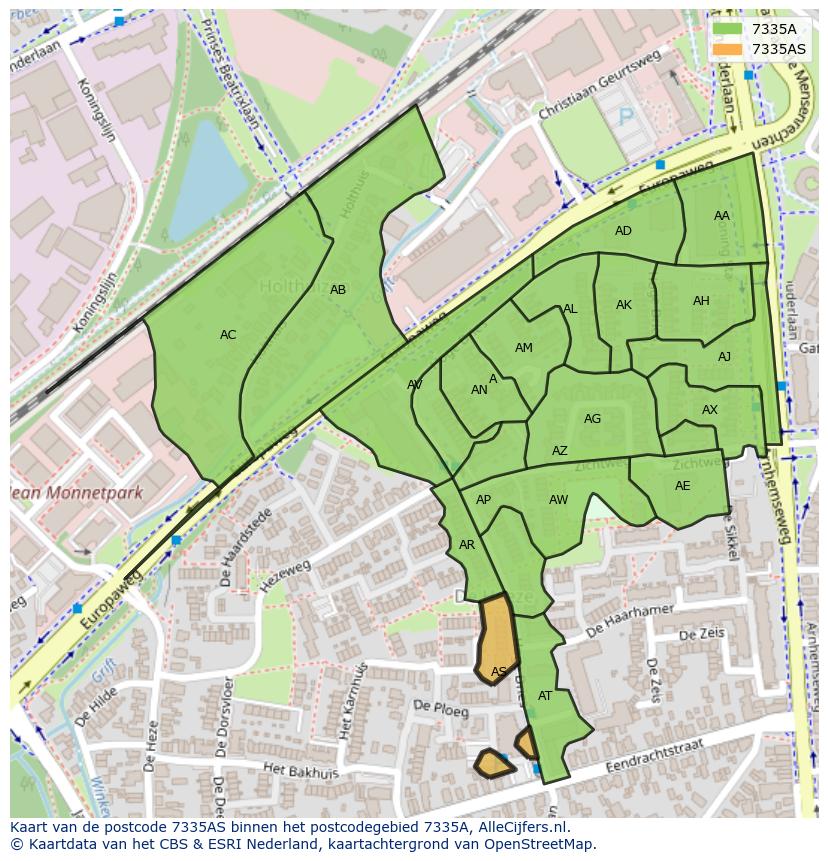 Afbeelding van het postcodegebied 7335 AS op de kaart.