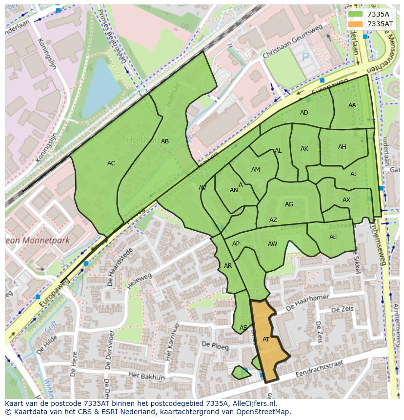 Afbeelding van het postcodegebied 7335 AT op de kaart.