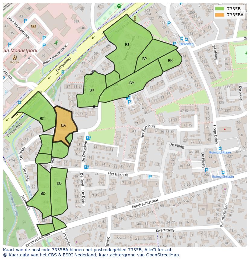 Afbeelding van het postcodegebied 7335 BA op de kaart.