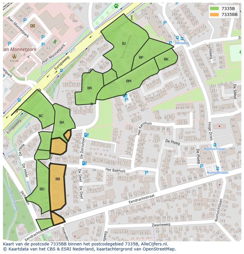 Afbeelding van het postcodegebied 7335 BB op de kaart.