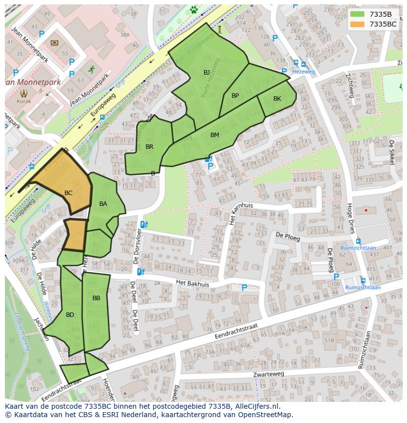 Afbeelding van het postcodegebied 7335 BC op de kaart.