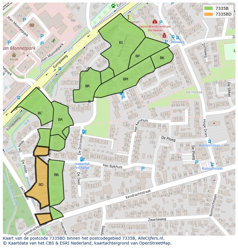 Afbeelding van het postcodegebied 7335 BD op de kaart.