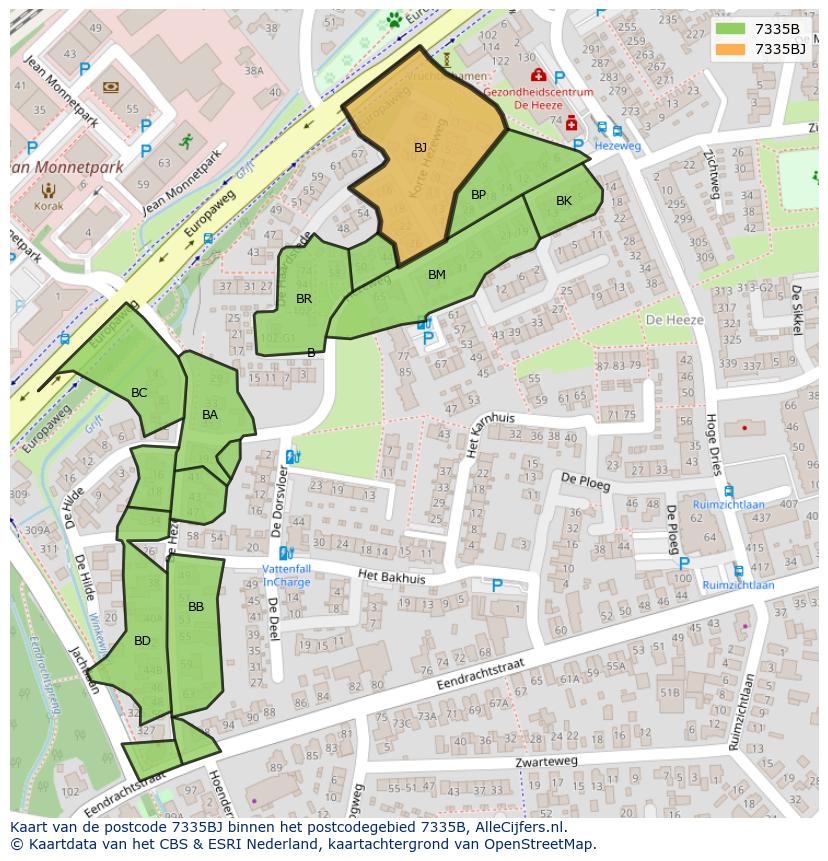 Afbeelding van het postcodegebied 7335 BJ op de kaart.