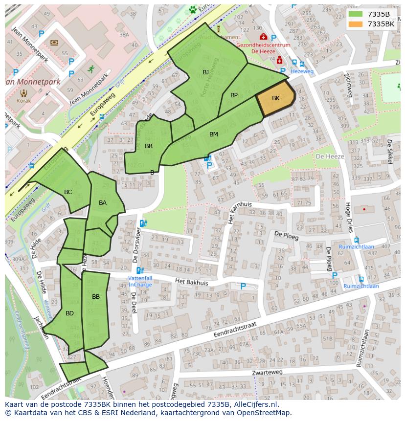 Afbeelding van het postcodegebied 7335 BK op de kaart.