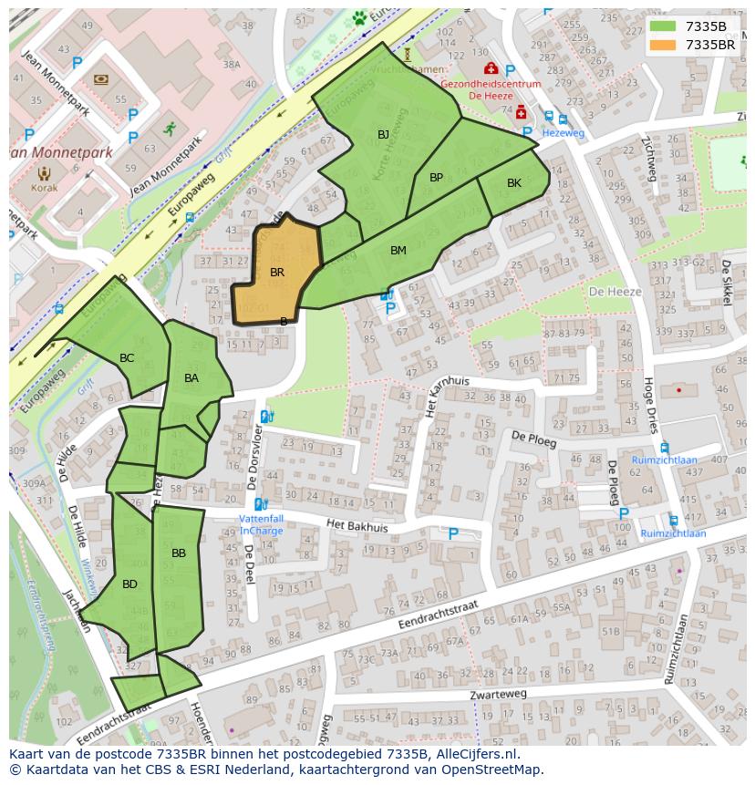 Afbeelding van het postcodegebied 7335 BR op de kaart.
