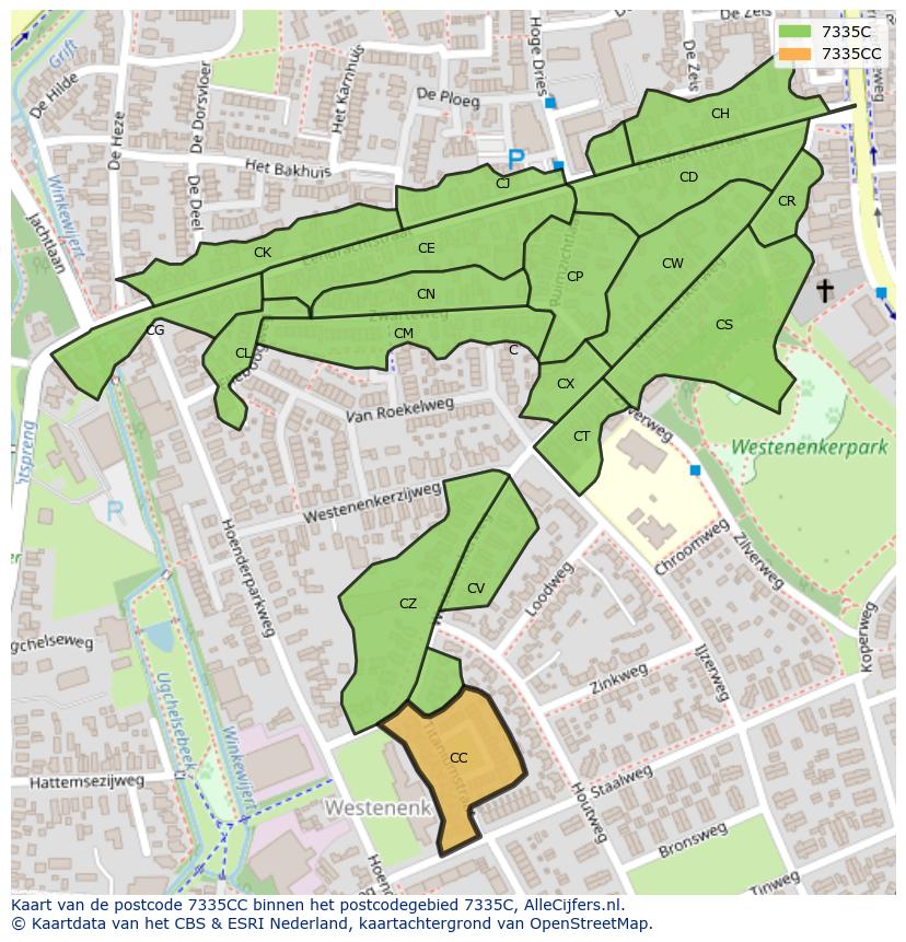 Afbeelding van het postcodegebied 7335 CC op de kaart.