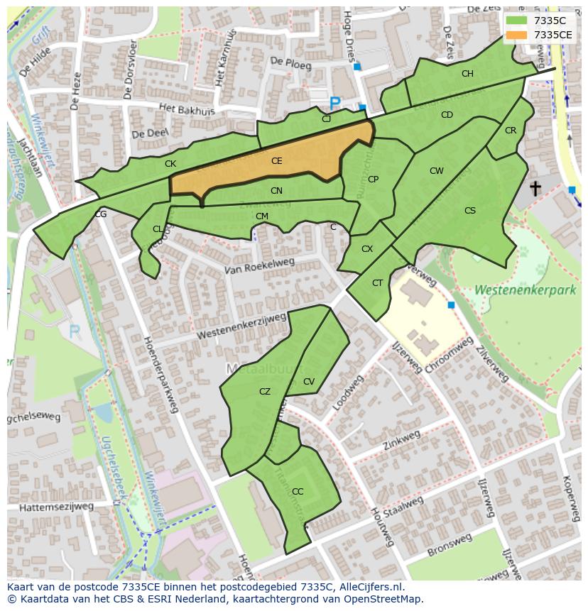 Afbeelding van het postcodegebied 7335 CE op de kaart.