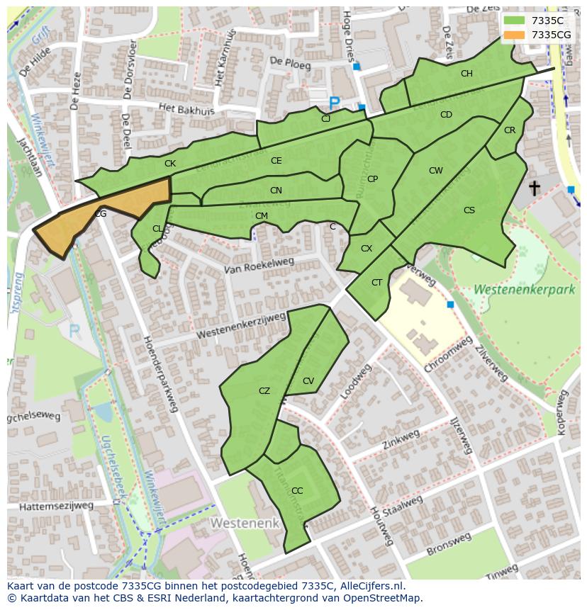 Afbeelding van het postcodegebied 7335 CG op de kaart.