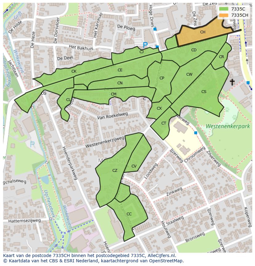 Afbeelding van het postcodegebied 7335 CH op de kaart.