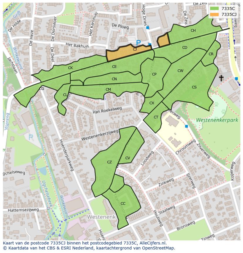 Afbeelding van het postcodegebied 7335 CJ op de kaart.