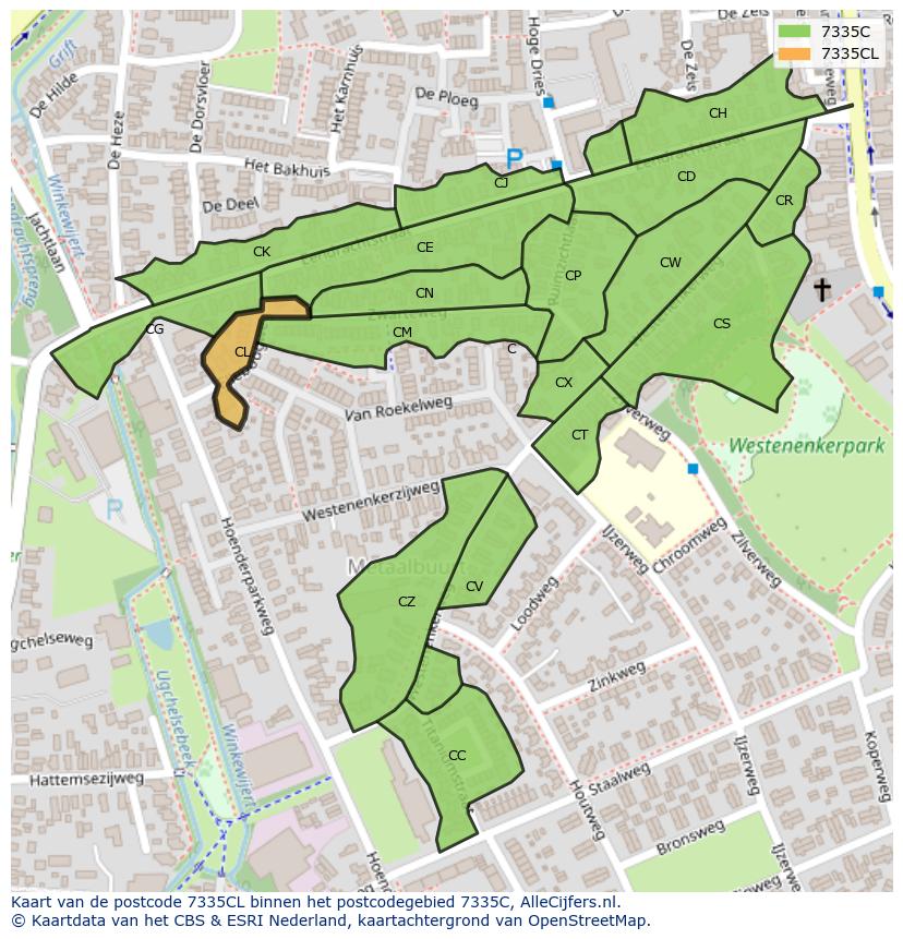 Afbeelding van het postcodegebied 7335 CL op de kaart.