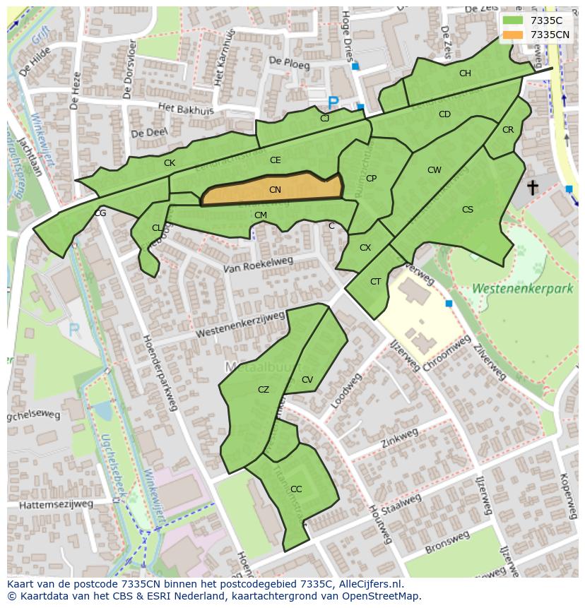 Afbeelding van het postcodegebied 7335 CN op de kaart.