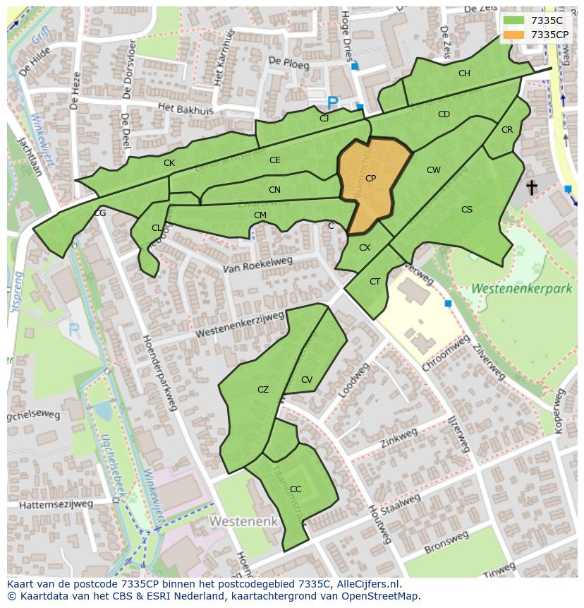 Afbeelding van het postcodegebied 7335 CP op de kaart.