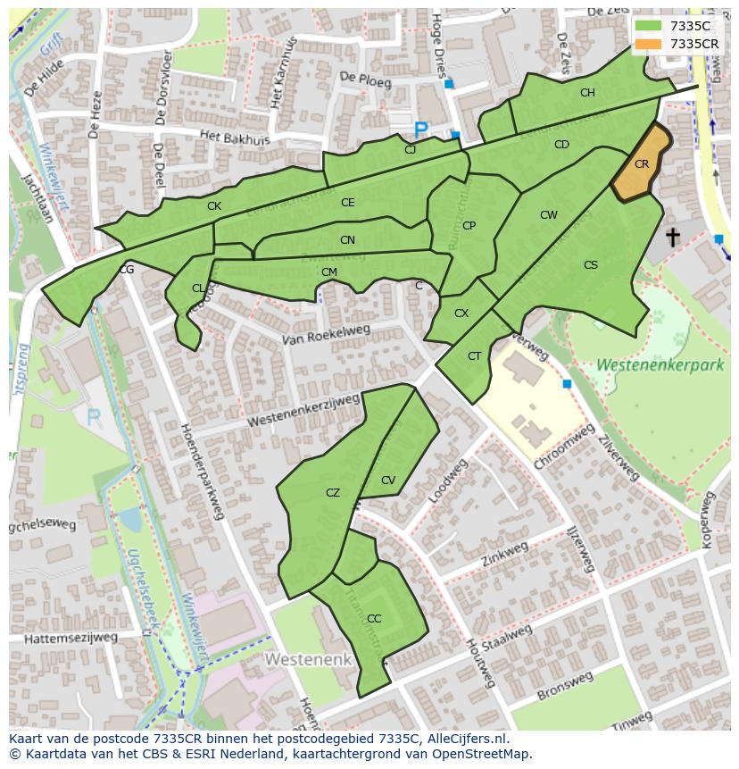 Afbeelding van het postcodegebied 7335 CR op de kaart.