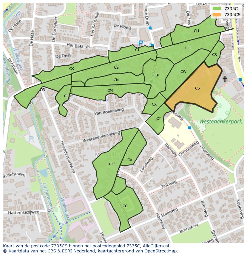 Afbeelding van het postcodegebied 7335 CS op de kaart.