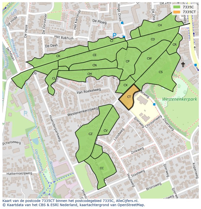 Afbeelding van het postcodegebied 7335 CT op de kaart.