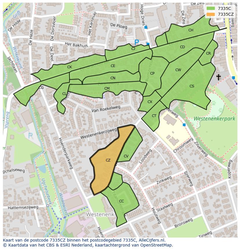 Afbeelding van het postcodegebied 7335 CZ op de kaart.