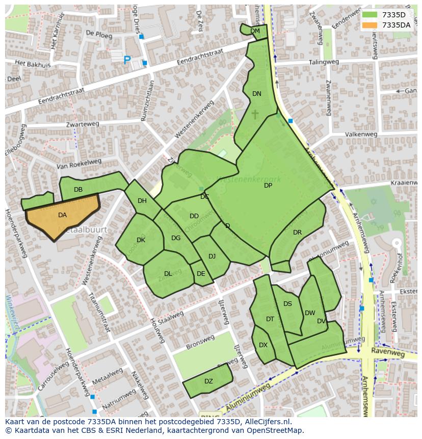 Afbeelding van het postcodegebied 7335 DA op de kaart.